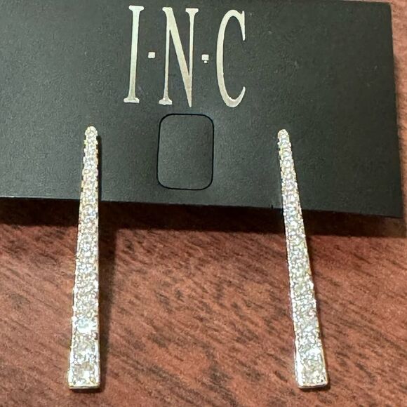 INC Silver Tone Crystal Drop Post Earrings - Picture 1 of 4